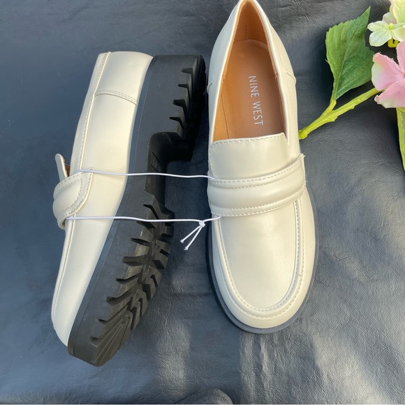 Nine West Women Ivory Platform Slip On Genial Penny Loafers Shoes Size 7 M - Picture 5 of 7